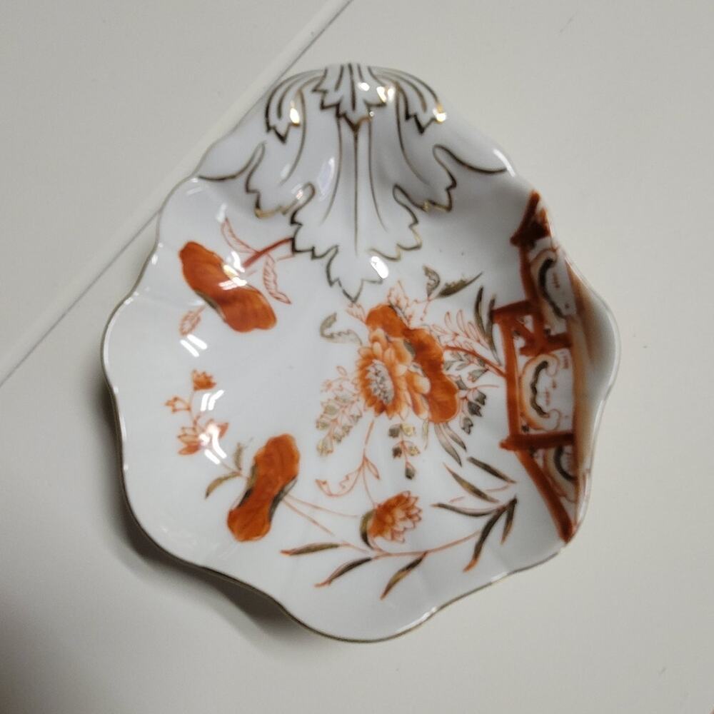 Andrea by Sadek Porcelain Floral Orange Gold Leaf Dishes Japan G1128